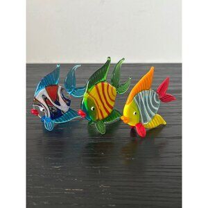 Lot-of-3 Handcrafted Glass Tropical Fish Figurines Ocean/Nautical/Aquatic Charm